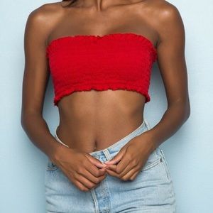 SOLD- Brandy red ruffle tube top